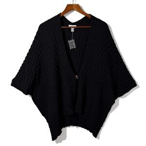 Susan Graver Cocoon Shrug Sweater Black Pucker Knit Plus 2X 3X